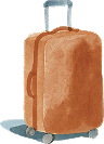 A brown rolling suitcase with a telescopic handle and four wheels, standing upright on a light surface.